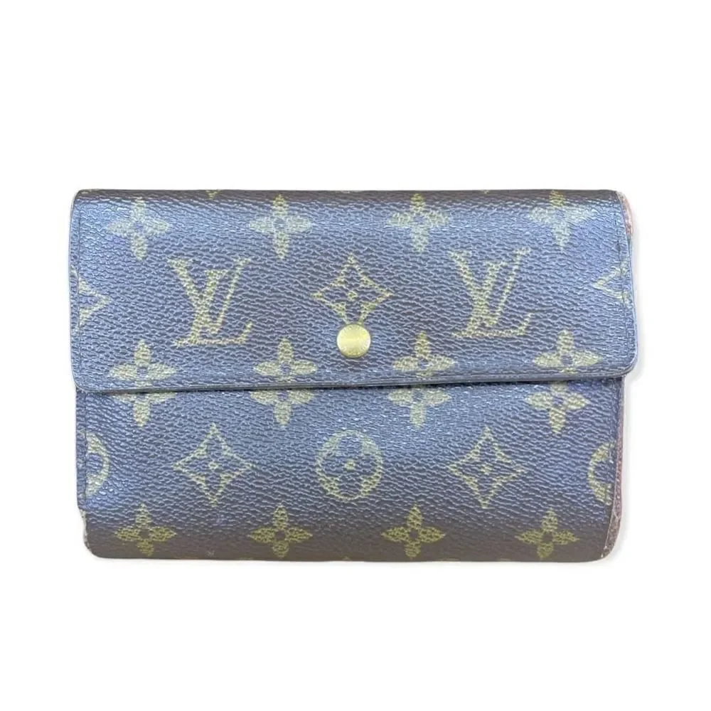 LOUIS VUITTON MONOGRAM CANVAS LEATHER ETUI PAPIERS TRIFOLD WALLET - Picture 1 of 8